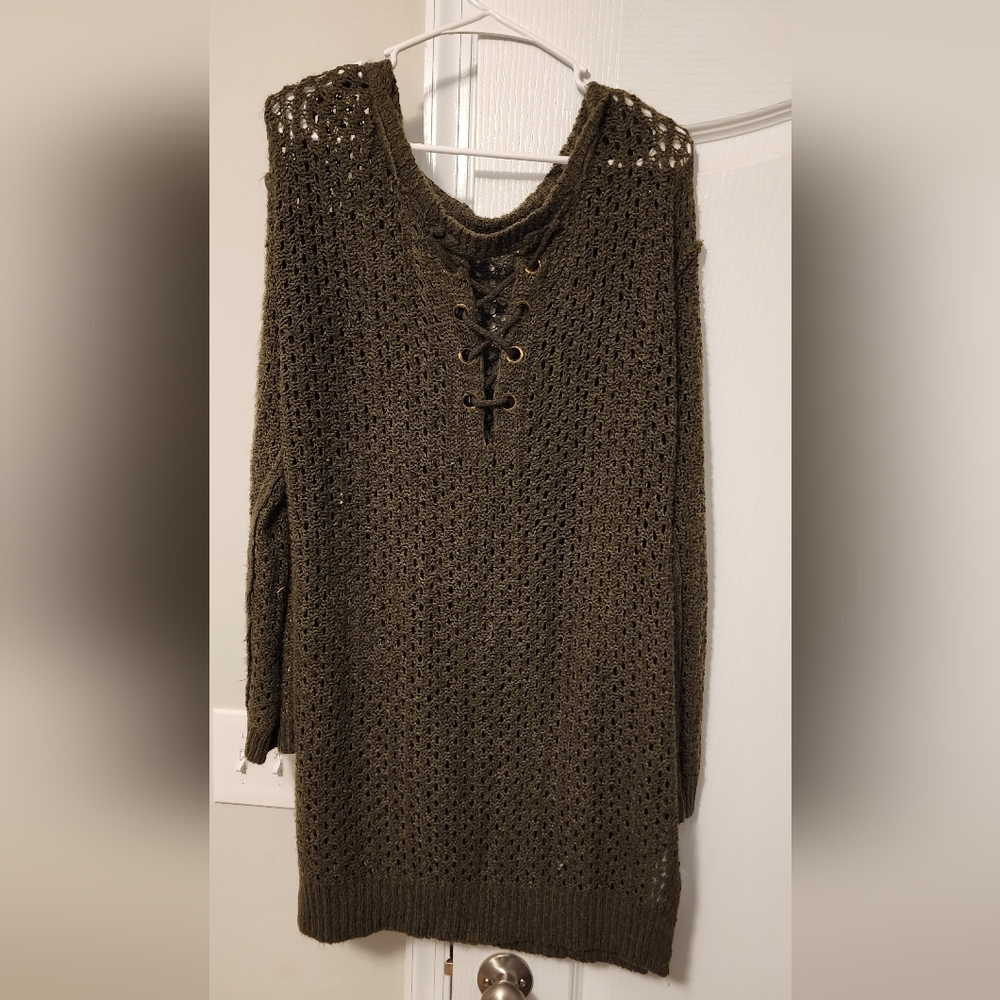 Dark Green Tie Up Sweater